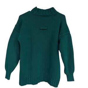 GAP Sweater Womens Medium Green Cable Knit Pullover Mock Neck 100% Cotton Cozy